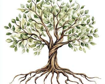 26 Watercolor Tree of Life Clipart: Oak Family Tree Art (Digital Download, JPGs 4096x4096px )