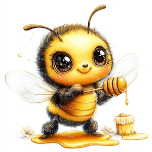 17 Cute Bee Clipart, Sweet & Honey Bee, Printable Watercolor, High-Quality JPGs, Paper Craft, Junk Journal, Digital Download, Commercial Use