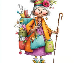18 Quirky Life in Retirement Clipart, Watercolor Clipart JPG, Junk Journaling, Scrapbook, Card Making, Digital Download, Fantasy, Whimsical