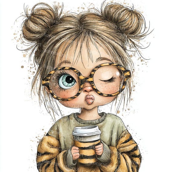 22 Quirky Coffee Girls Clipart, Coffee Clipart, Printable Watercolor, High-Quality JPGs, Paper Craft, Junk Journal, Digital Craft