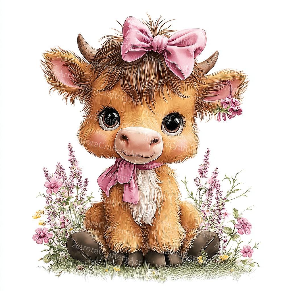 13 Baby Girl Highland Cow Clipart Pink Floral Bow Sublimation Design 13-baby-girl-highland-cow-clipart-pink-floral-bow-sublimation-design