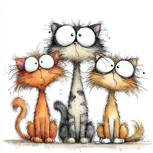 13 udda katter clipart, nyckfull kattunge clipart, högkvalitativ JPG, akvarell clipart, skräpjournal, digital nedladdning, papperspyssel clipart bild 2