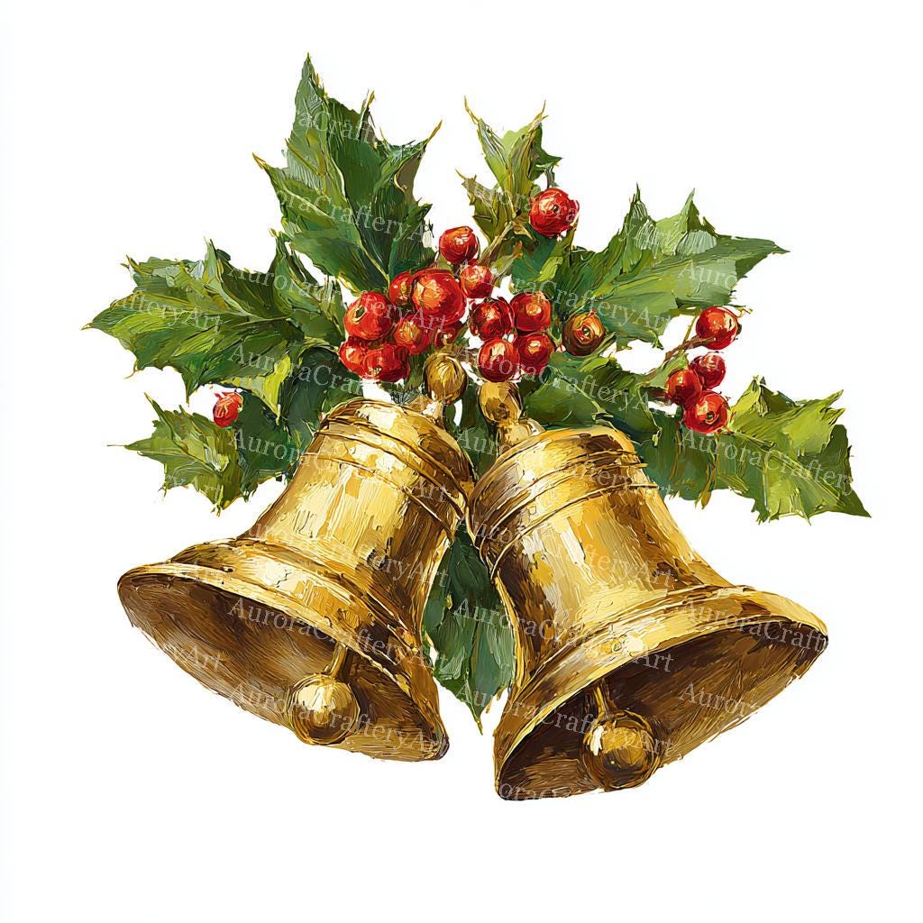 16 Christmas Bell Clipart: Golden Watercolor Jingle Bells (digital ...