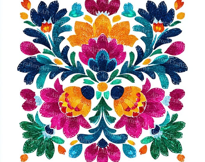 24 Mexican Fiesta Flowers Clipart, Vibrant Watercolor Otomi Floral ...