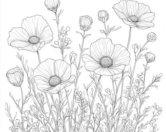 23 Sketch Flower Clipart, Botanical JPGs, Wildflower Sketch, Minimalist Flower Bouquet, High-Quality JPGs, Paper Ccraft, Junk Journal