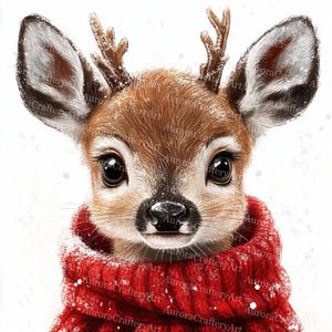 16 Cute Deer In Winter Clipart, Baby Fawn, Cute Deer Nursery, Printable Watercolor, High Quality JPGs, Paper Craft, Junk Journal
