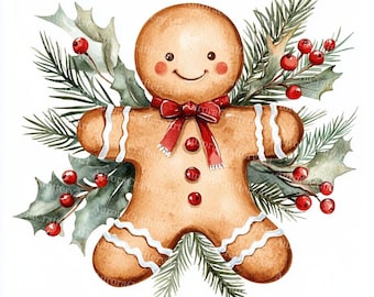 20 Gingerbread Man Clipart: Christmas Card Art, Junk Journal (Digital Download, 4096x4096 JPGs)