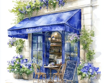 14 Cute Paris Cafe Clipart, Parisian Cafes, Paris Travel Art, Printable Watercolor, High-Quality JPG, Wallpaper, JunkJournal, Scrap Booking