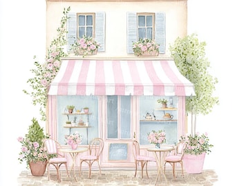 15 Paris Cafe Clipart: Watercolor Parisian Cafes, Travel Art (JPG Digital Download)