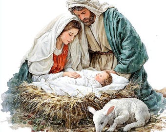 12 Nativity Scene Clipart, Merry Christmas, Christmas Card, Printable Watercolor, High-Quality JPGs, Paper Craft, Junk Journal