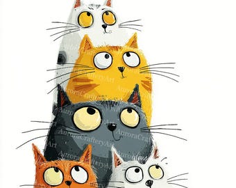 19 udda katter clipart, nyckfull kattunge clipart, högkvalitativ JPG, akvarell clipart, skräpjournal, digital nedladdning, papperspyssel clipart