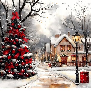 22 Christmas Winter Scenes Clipart, Snowy Landscapes Graphics, Christmas Village, Printable Watercolor, High Quality JPG, Paper Craft
