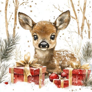 18 Cute Christmas Deer Clipart, Christmas Fawn, Cute Deer Nursery, Printable Watercolor, High Quality JPGs, Paper Craft, Junk Journal