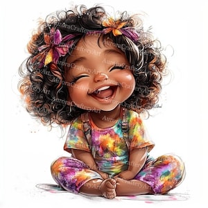 17 Quirky Messy Black Girl Clipart, Cute Afro Whimsical Girl, Printable Watercolor, High-Quality JPGs, Paper Craft, Junk Journal