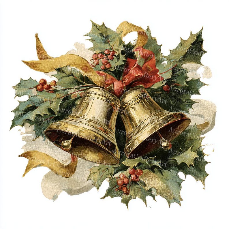 16 Christmas Bell Clipart: Golden Watercolor Jingle Bells (digital ...