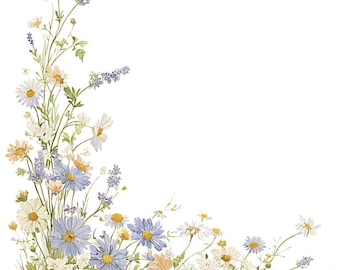 19 Floral Border Clipart, Wildflowers Borders, Wild Flowers Clipart, Watercolor Clipart, Wedding Card, Meadow Flowers, Spring Flowers