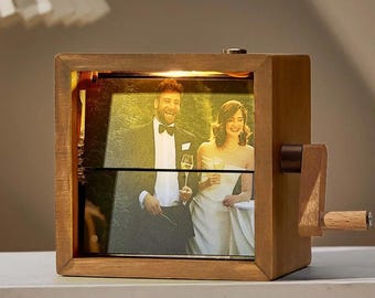 Personalized Flipbook Frame - Hand-Cranked Photo Animation Box & Album with Light -  Anniversary Gift