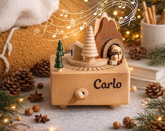 Unique Custom Name Wooden Train Tunnel Music Box – Engraved Birthday Gift for Kids
