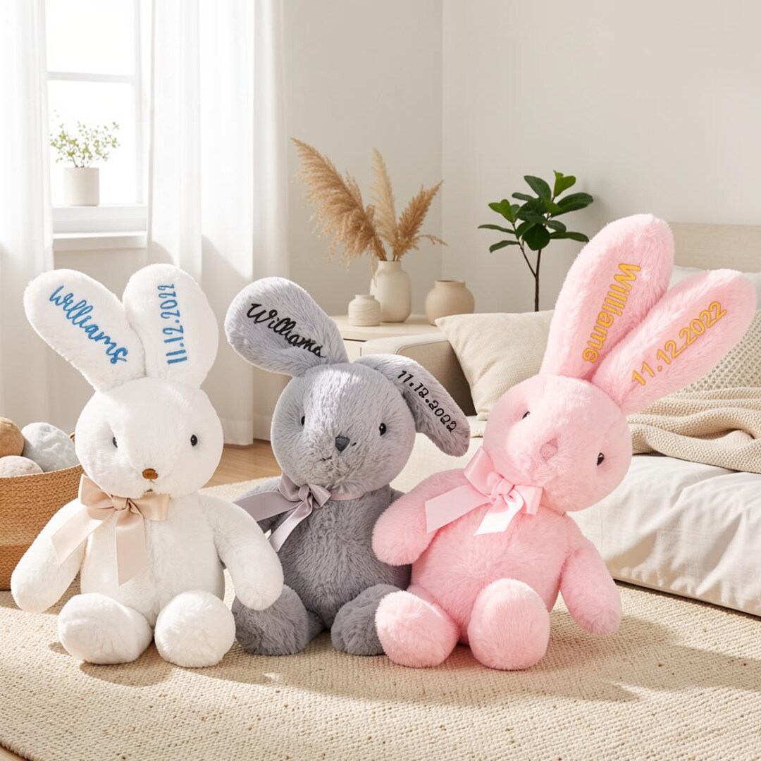Personalized Embroidered Bunny | Long Ears Rabbit Plush | Easter Gift ...