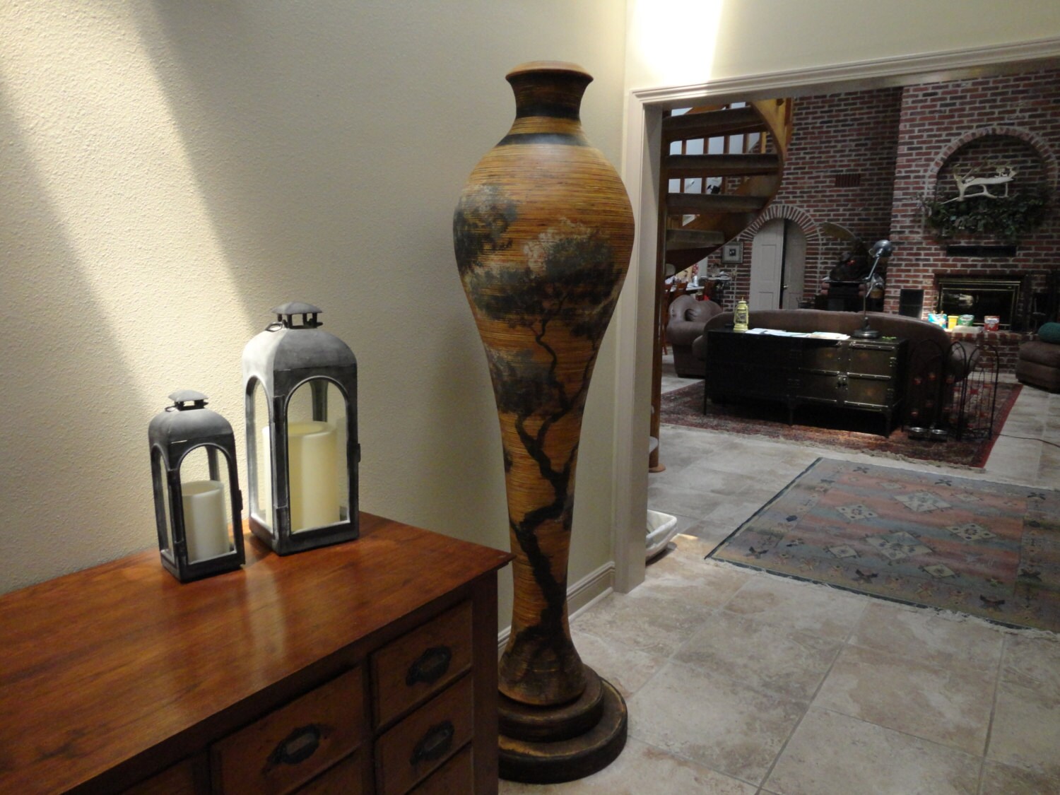 6 foot tall wooden vase. Stained & oiled. Weighted based Etsy