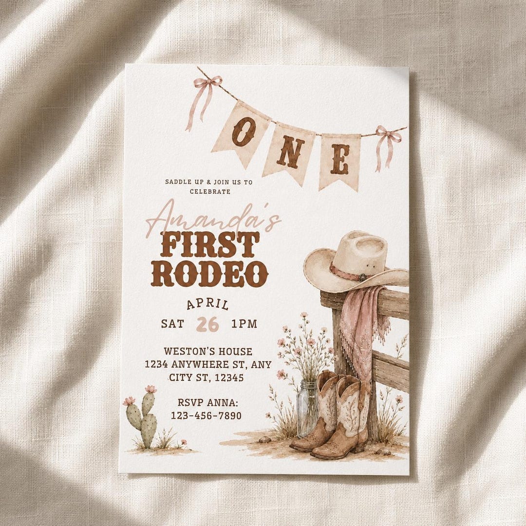 First Rodeo Invitation Pink Girl Cowgirl Birthday Invite Western 1st ...