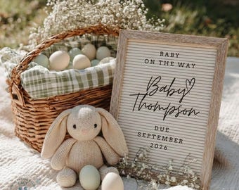 Plantilla de anuncio de bebé de primavera, anuncio de embarazo en Pascua, señal de bebé en camino, anuncio de bebé de género neutro, descarga editable de Canva