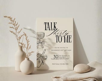 Invitación "Hablemos de Treinta", Plantilla de invitación para el 30 cumpleaños, Invitación para fiesta de treinta y tantos, Invitación de cumpleaños con cócteles, Plantilla editable de Canva