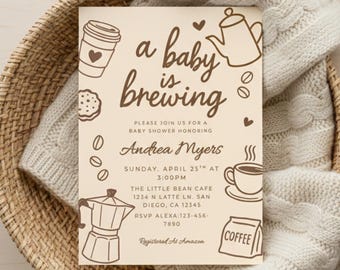 Ein Baby braut Babypartyeinladung • Kaffee-Thema Babypartyeinladung • Bearbeitbare druckbare Vorlage • Geschlechtsneutrale Babyparty