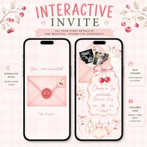 She’s The Cherry on Top Interactive Baby Shower Invitation, Editable Canva Website Invite, Digital RSVP, Registry and Maps Template