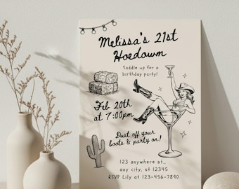 Cowgirl Cocktail Birthday Invitation Western Martini Birthday Invite 21st Hoedown Birthday Party Invite Editable Canva Cowgirl & Cocktails