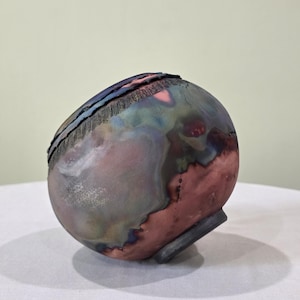 Ember Tide – Iridescent Raku Vessel – Oil Slick Ceramic Vase – Hand Thrown Pottery – One of a Kind Decor