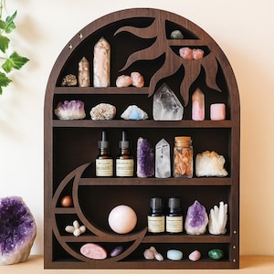 Moon Phase Shelf, Boho Crystal Organizer, Witch Decor, Mystic Altar Shelf, Essential Oil Rack, Lunar Display
