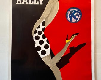 French Fashion Poster, 'BALLY KICK' Medium 1989 Original Vintage Poster by Villemot