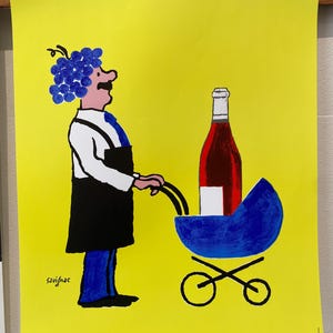 Original French Wine Poster, &#39;Buvons Ici Le Vin Nouveau&#39; by Savignac, 1993