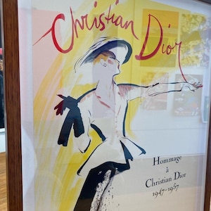 Original vintage poster Christian Dior from 1987 on linen fashion rare poster by Rene gruau