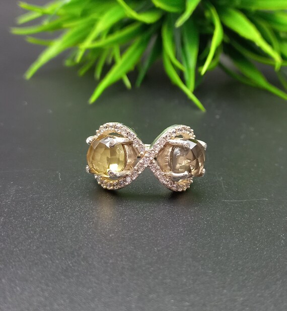 【最高の輝き】天然 ダイヤモンド リング インフィニティ デザイン 永遠の輝き 国内生産 最高純度 K18WG・0.16ct 刻印有 18金 925スターリングシルバーリング、インフィニティデザイン天然シトリン