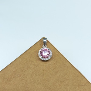 925 Sterling Silver Cubic Zirconia Pendant, 6MM Classic Pink Cubic Zirconia Round Pendant, One Of A Kind Jewelry, Gift For Wife