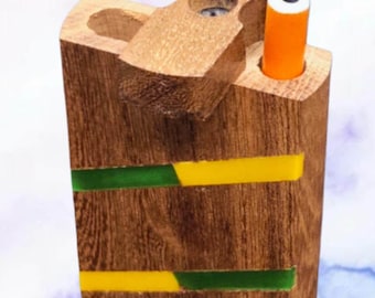 Handmade Honduras Wood Dugout with Decorative Inlay & One Hitter