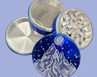 Mountains & Moon Etched Herb Grinder - 63mm Metal Tobacco Grinder