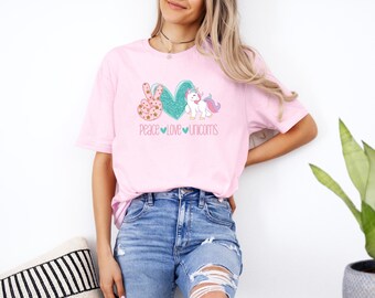 Peace Love Unicorn Shirt, Unicorn Lover Shirt, Unicorn Lover Tee, Gift for Her