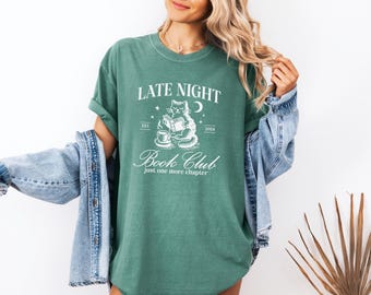 Late Night Book Club Shirt, Just One More Chapter Shirt, Cats And Books Tee, Book Lover Gift, Reading Shirt, Cat Reading T shirt, Book Shirt