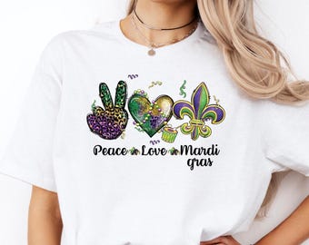 Peace Love Mardi Gras Shirt, Mardi Gras Shirt, Mardi Gras Festival Shirt, New Orleans T-Shirt, Fat Tuesday Shirt, Mardi Gras Gift