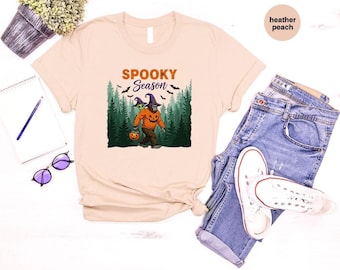 Halloween Retro Spooky Shirt, Funny Sasquatch Tee, Cryptid Pumpkin T-Shirt, Vintage Spooky Season Top, Fall Halloween Gift Tee