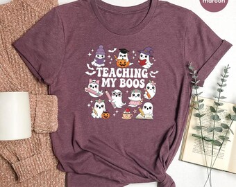 Teaching My Boos Halloween Teacher Shirt, Ghost Teacher Tee, Cute Pencil Teacher Shirt, Funny Teacher Halloween Shirt, Teacher Gift