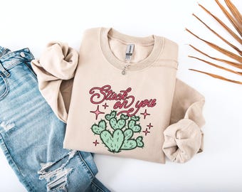 Stuck On You Sweatshirt sweat, Retro Cactus Valentine Sweatshirt, Western Valentine sweat, Valentine's Day Gift