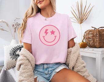 Retro Smile Face Sweatshirt Shirt, Pink Smile Face Shirt, Pink Lover Shirt, Cute Smile Face Shirt, Gift for Her