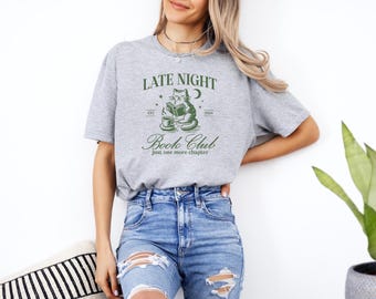 Late Night Book Club Shirt, Just One More Chapter Shirt, Cats And Books Tee, Book Lover Gift, Reading Shirt, Cat Reading T shirt, Book Tee