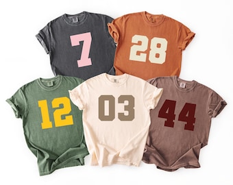 Comfort Colors® Custom Football Number Tshirt, Custom Number Shirt, Pullover Y2k Tee, College Football Shirt, College Football Tshirt