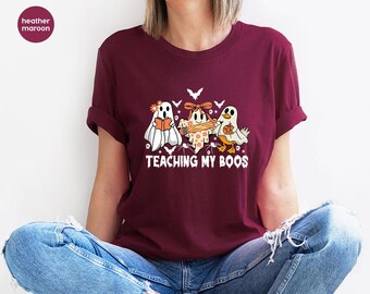 Teaching My Boos Halloween Teacher Shirt, Ghost Teacher Tee, Cute Pencil Teacher Shirt, Funny Teacher Halloween Shirt, Teacher Gift