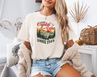 Comfort Colors® Camp Crystal Lake Shirt, Friday 13th Jason Voorhees Horror Movie Shirt, Scary Movie Shirt, Vintage 80s Camp Crystal Est 1935